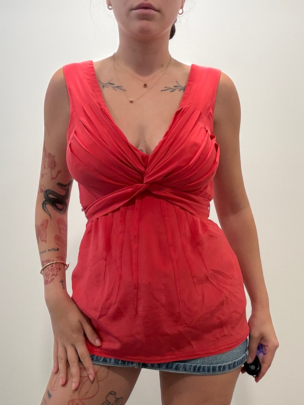 BCBGMAXAZRIA Red Draped Tie-Waist Top